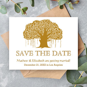 Cartão Postal De Anúncio Banyan Tree Rustic Outdoor Casamento Salvem Data
