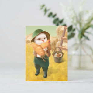 Cartão Postal De Anúncio Bao Bao: Gatinho Camponês Fofo & Colheita de Galin