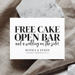 Cartão Postal De Anúncio Bar Aberto De Bolo Livre Engraçado Casamento Salve<br><div class="desc">Você está pronto para celebrar o amor, o riso, e a alegre jornada rumo à felicidade conjugal? Nossos cartões personalizados "Salve a Data" oferecem uma deliciosa espiada na celebração divertida e cheia de amor esperando seus convidados. Com a citação atrevida e encantadora, "Bolo Livre, Bar Aberto, E um casamento ao...</div>
