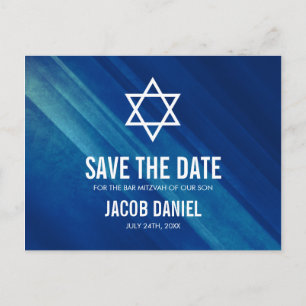 Cartão Postal De Anúncio Bar Azul Moderno Mitzvah Salve a Data