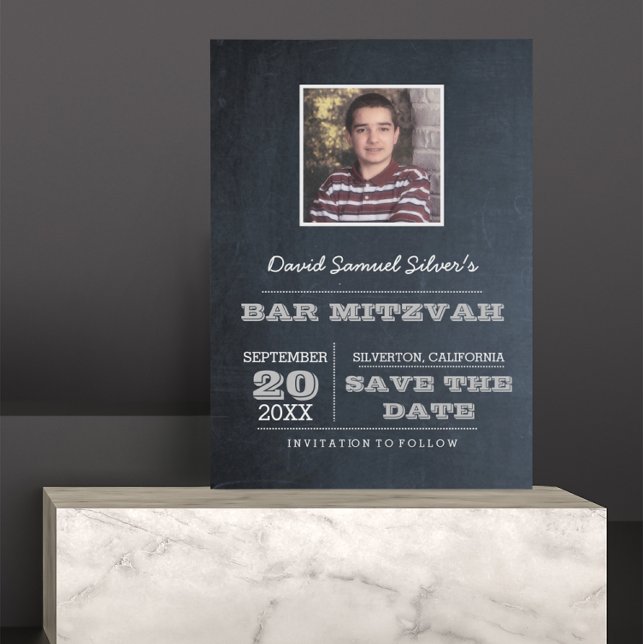 Cartão Postal De Anúncio Bar Silver Mitzvah Foto Salva a Data (Criador carregado)