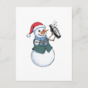 Cartão Postal De Anúncio Barman Boneco de Neve Natal 2026 Coquetel de Féria