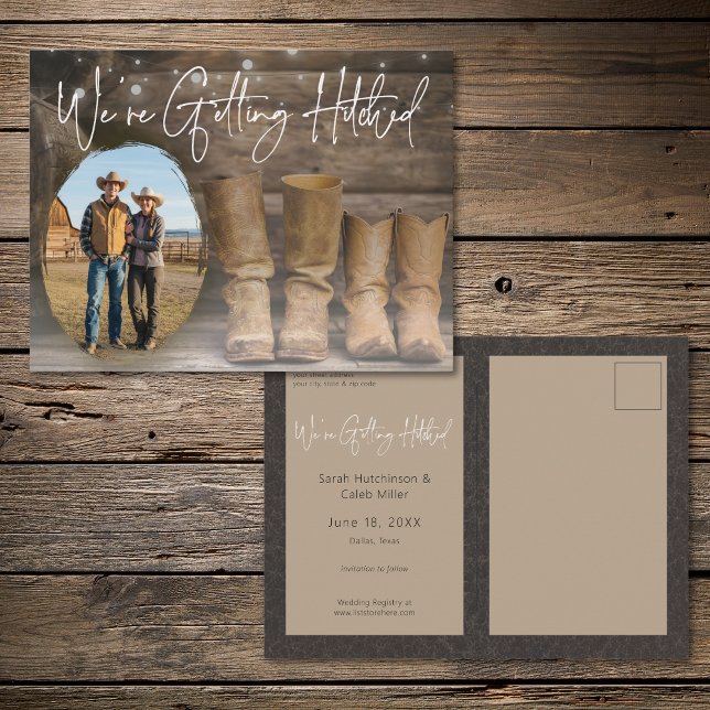 Cartão Postal De Anúncio Barn & Boots Rustic Cowboy Photo Save the Date (Barn & Boots Rustic Cowboy Photo Save the Date Announcement Postcard)