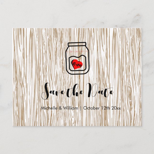 Cartão Postal De Anúncio Barn wood grain mason jar save the date cards (Frente)