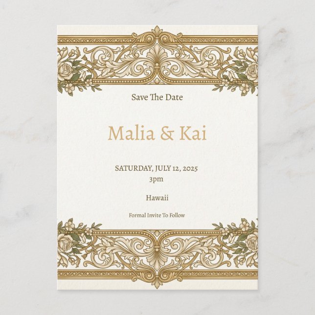 Cartão Postal De Anúncio Barra de Ouro Marfim Save the Date (Frente)