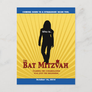 Cartão Postal De Anúncio Bat Mitzvah Movie Star Salve a data amarelo azul