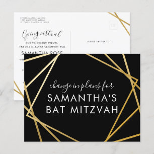 Cartão Postal De Anúncio Bat Mitzvah Mudança de planos negro Dourado moder