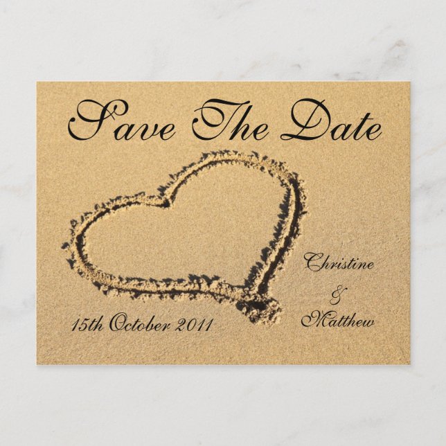 Cartão Postal De Anúncio Beach Heart - Sand Save The Date (Frente)