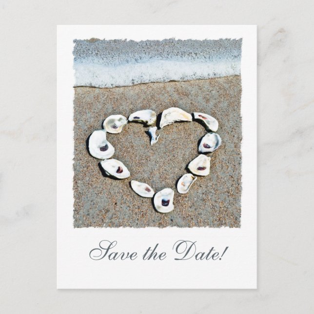 Cartão Postal De Anúncio Beach Heart Save the Date (Frente)