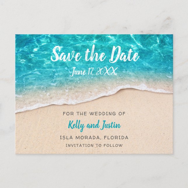 Cartão Postal De Anúncio Beach Water and Sand Save the Date (Frente)