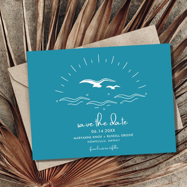 Cartão Postal De Anúncio Beach Wedding Save the Date  (Criador carregado)