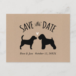 Cartão Postal De Anúncio Beagle e Wheaten Casamento Salvar Data