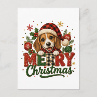 Cartão Postal De Anúncio Beagle Fofo Feliz Natal
