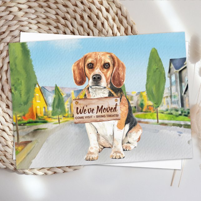 Cartão Postal De Anúncio Beagle Movemos Novo Cachorro Cute de Endereço Move (Criador carregado)