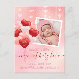 Cartão Postal De Anúncio Bebê do Dia dos Namorados Corações Balões Fevereir