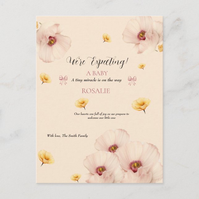 Cartão Postal De Anúncio Bebê Floral Suave  (Frente)