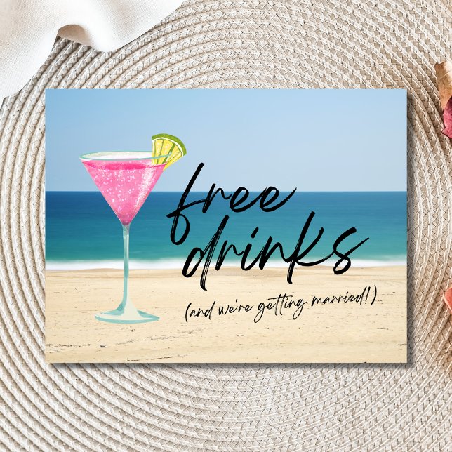 Cartão Postal De Anúncio Bebidas Grátis De Casamento De Praia Engraçado Sal (Criador carregado)