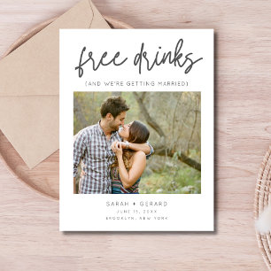Cartão Postal De Anúncio Bebidas Grátis Foto Divertida Casamento Salvar a D
