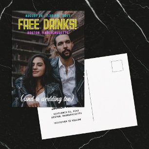 Cartão Postal De Anúncio Bebidas Grátis! Neon Fonts Wedding (Salvar data)