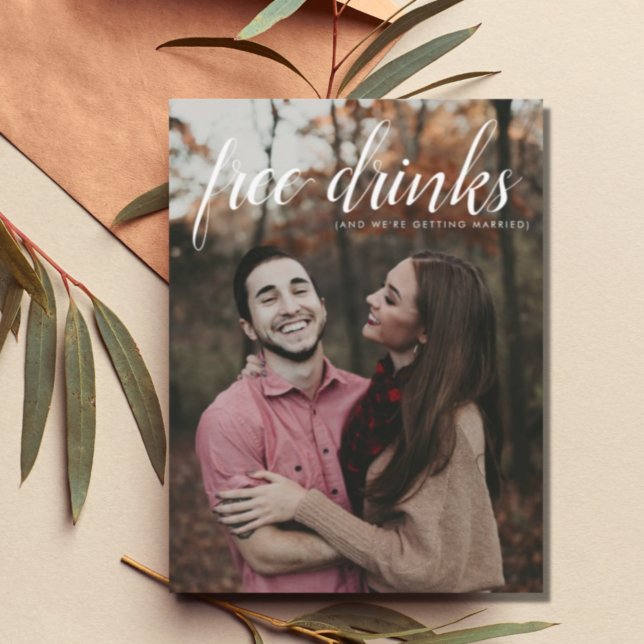 Cartão Postal De Anúncio Bebidas Gratuitas Foto para Casamento Salvar a Dat (Criador carregado)