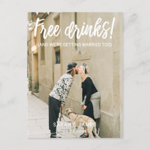 Cartão Postal De Anúncio Bebidas Livres! Foto de Script Branco Salvar a Dat