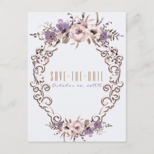 Cartão Postal De Anúncio Bege Vintage Botânico Chic Floral Salve a Data