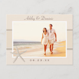 Cartão Postal De Anúncio Beige Nervoso Neutro Foto de Casamento Salva a Dat