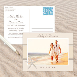 Cartão Postal De Anúncio Beige Nervoso Neutro Foto de Casamento Salva a Dat