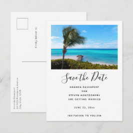 Cartão Postal De Anúncio Bela Praia Tropical com Palmeira Ventilada Casamen