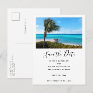 Cartão Postal De Anúncio Bela Praia Tropical com Palmeira Ventilada Casamen
