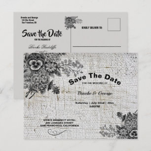 Cartão Postal De Anúncio Belas Cinzas e Flores Negras Salvem a Data