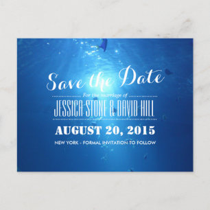 Cartão Postal De Anúncio Belo Casamento Azul Debaixo do Mar Save the Date
