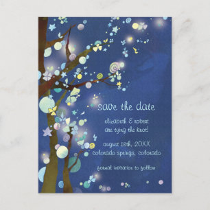 Cartão Postal De Anúncio Belo Casamento Azul Noturno Salve a Data