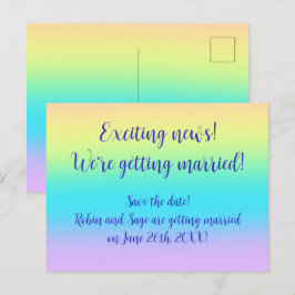 Cartão Postal De Anúncio Belo Casamento Pastel Rainbow Salve-The-Date