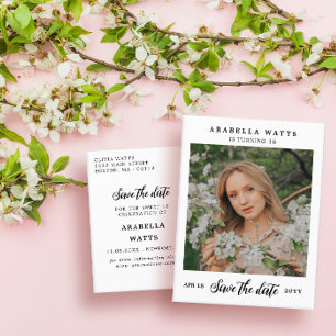 Cartão Postal De Anúncio Belo Roteiro Sweet 16 Foto Salve a Data