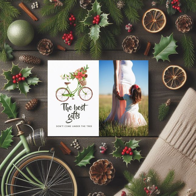 Cartão Postal De Anúncio Bicicleta Floral Aquarela Natal Bebê Esperando (Watercolor Floral Bicycle Christmas Baby Expecting Announcement Postcard)