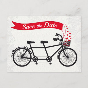 Cartão Postal De Anúncio Bicicleta Tandem Salvar Data Corações
