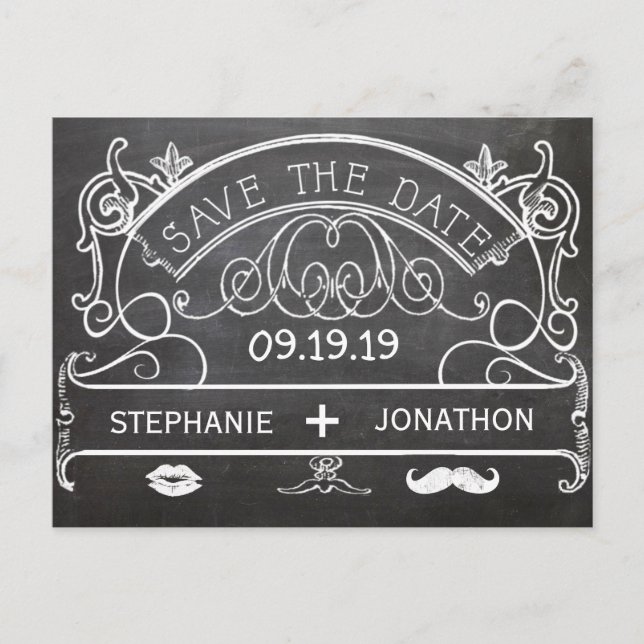 Cartão Postal De Anúncio Bigode de Giz Lábios Vintage Salve o Dia (Frente)