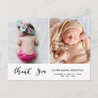 Cartão Postal De Anúncio Birth Announcement Thank You Modern Script Photo