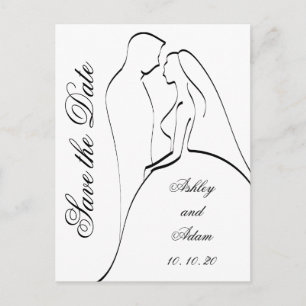 Cartão Postal De Anúncio Black Bride e Groom Silhouette Salvem a Data