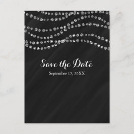 Cartão Postal De Anúncio Black & Silver Faux Diamond Brilho Salve A Data
