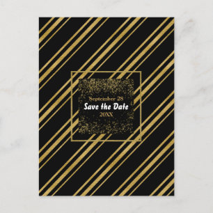 Cartão Postal De Anúncio Black & Sparkling Gold Stripe Modern Save the Date