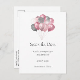 Cartão Postal De Anúncio Bloco de Balões Brilhante, Rosa e Prata
