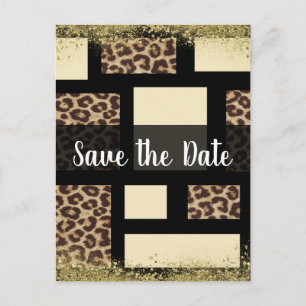 Cartão Postal De Anúncio Bloco de Cor Creme Marfim Preto Leopardo Guepardo