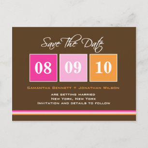 Cartão Postal De Anúncio Blocos de Data - Laranja Rosa