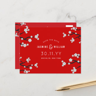 Cartão Postal De Anúncio Blossomas de Cereja White Sakura Salvem a Data Cas
