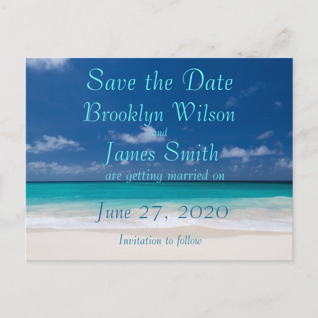 Cartão Postal De Anúncio Blue Beach Weding The Date Postcard (Frente)