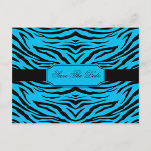 Cartão Postal De Anúncio Blue Black Zebra salva a data