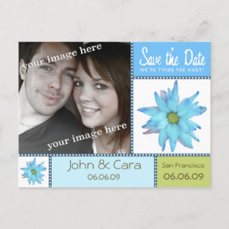 Cartão Postal De Anúncio Blue Floral Save the Date Postcard