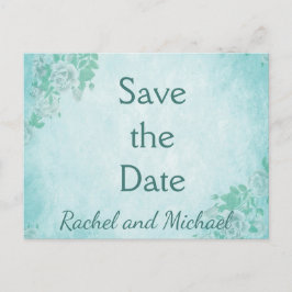 Cartão Postal De Anúncio Blue Floral Save the Date (Salvar o Floral Azul na